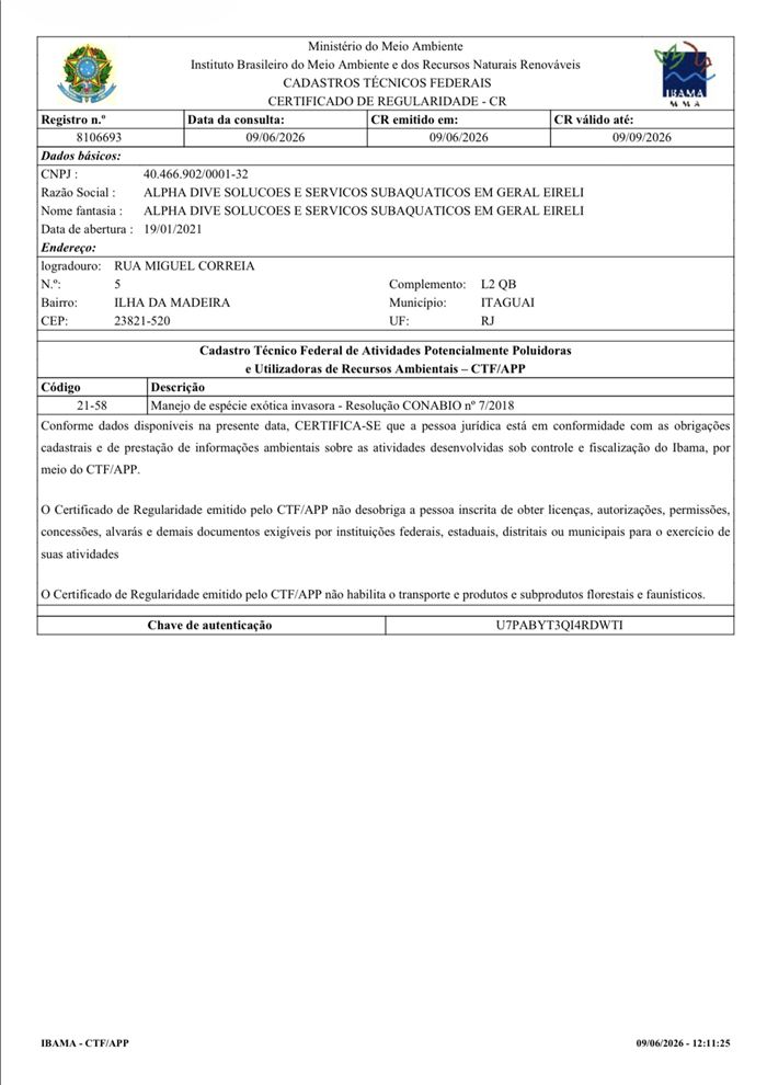 Certificado - Alpha Dive